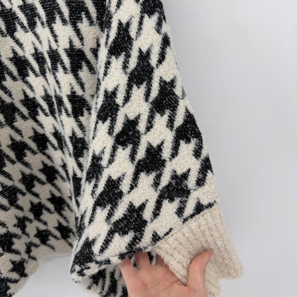 Maeve Anthropology Houndstooth Open‎ Front Cardigan Black White Shawl One Size - Picture 6 of 7